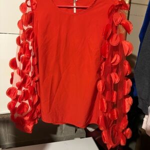 SHEIN vintage 2 pc Vibrant Red Blouse with Textured Sleeves and skirt